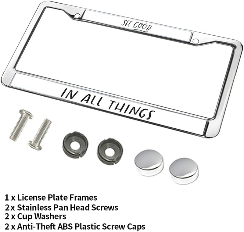See Good in All Things License Plate Frame Custom Christian Saying Stylish License Plate Frame Christ God Love Rust-Proof License Plate Frame with Screws Caps