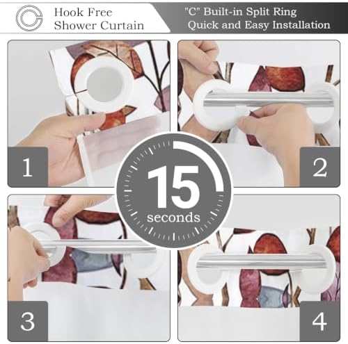No Hook Shower Curtain with Snap in Liner, Hotel Style Watercolor Fall Autumn Leaves Colorful Pumpkins Thanksgiving Shower Curtain Waterpoof Washable with See Through Top Window,71"x86" - Image 7