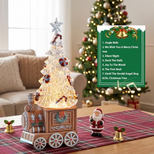 Christmas Train Snow Globe with Music, Lighted Christmas Tree Water Lantern with Swirling Glitter, USB & Battery Powered with Timer, Candy Cane Christmas Decorations Indoor Gifts - Image 5