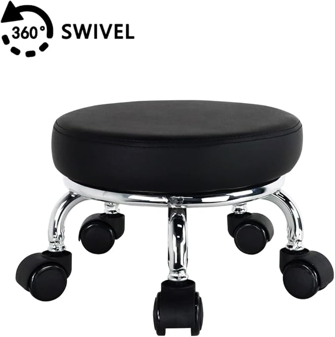 Modern Roller Seat PU Leather Low Round Rolling Stool 360 Swivel Small Stool - Image 4