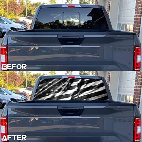 American Flag Rear Window Decal for Truck,Black Flag Truck Rear Window Decal,American Flag Decals for Truck Car SUV (Black,65x17in)