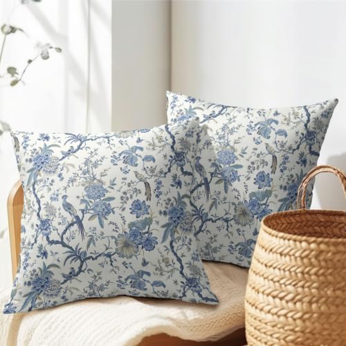 Chinoiserie Floral Pillow Covers 20x20 Set of 2 Blue Highly Absorbent - Image 7