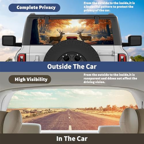 Modern Deer Rear Window Decals for Trucks, Bighorn Animal Nature Lake Fall Forest Sunset Window Decal Back Window Tint Graphic Perforated Vinyl Pickup Truck Stickers 66 x 22 inch