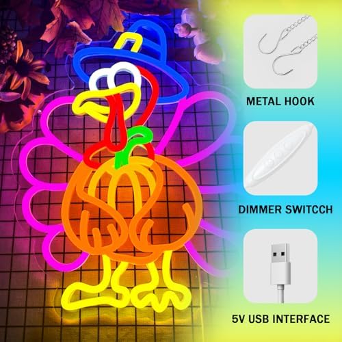 Turkey Neon Sign Thanksgiving Neon Sign Dimmable Pumpkin Neon Light for Wall Decor Happy Thanksgiving Neon Light for Wall Art Window Home Party Holiday Gift - Image 5