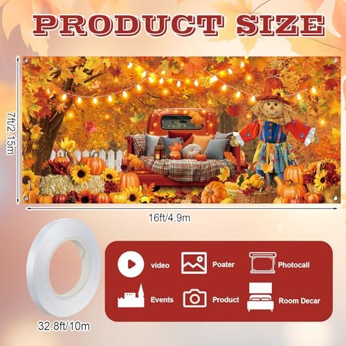 Fall Garage Door Cover Banner Autumn Scarecrow Thanksgiving Decor 7 x 16 - Image 2