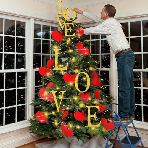 HunnmingRe 17 Pcs Valentines Day Decoration Tree Ornament Extra Large Love Tree Topper Valentine Pillow Cover Romantic Wood Heart Ornament Picks Red for Wedding Holiday Party Anniversary Decor - Image 4