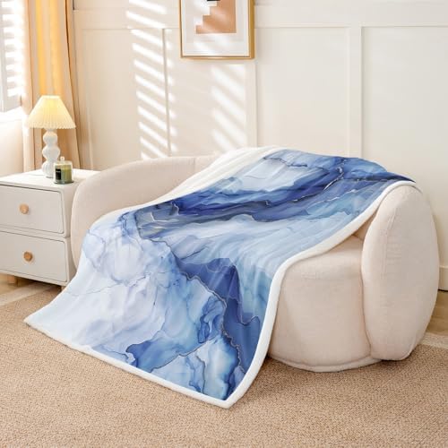 Castle Fairy Marble Throw Blanket Watercolor Marbling Fleece Flannel Blankets Kids Boys Girls Room Decor Modern Abstract Ink Painting Bed Blankets for Bed Sofa Couch Blue White Plush Blanket 40"x50" - Image 5