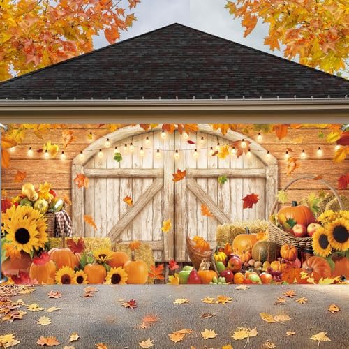 Sunflower Fall Garage Door Cover Decoration 7 x 16 Autumn Pumpkin Banner by Preboun