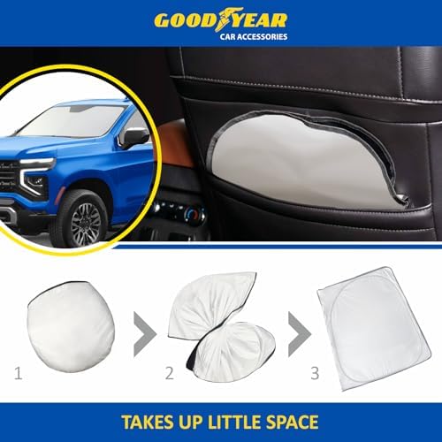 Goodyear Foldable Windshield Sunshade for Chevrolet (Chevy) Tahoe 2021-2026, SUV car Accessories, Sunshade Cover, Sun Shade Car Windshield, Window Sun Blocker - GY008221