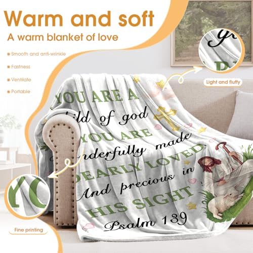 Baptism Gifts for Women Girl, I AM a Child of God Throw Blanket for Kids Teenagers, Christian Religious Birthday Catholic Spiritual Present for Bedroom Decor 50"x60" - Image 3