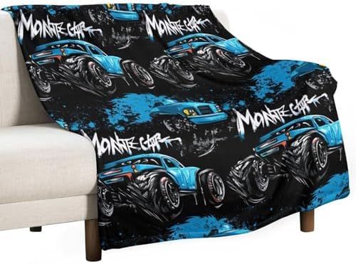 Monster Truck car Throw Blanket Flannel Fleece Autumn Lightweight Soft Fuzzy Cozy Blanket for Couch Bed Fall Decor Travel Blankets Holiday Kids Adult 80"x60" by dgdahk