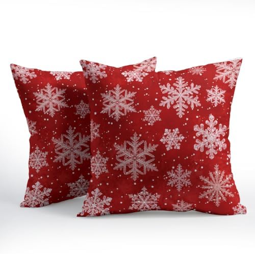 Winter Red Throw Pillow Covers 20x20 Set of 2 Snowflake Christmas - Image 2