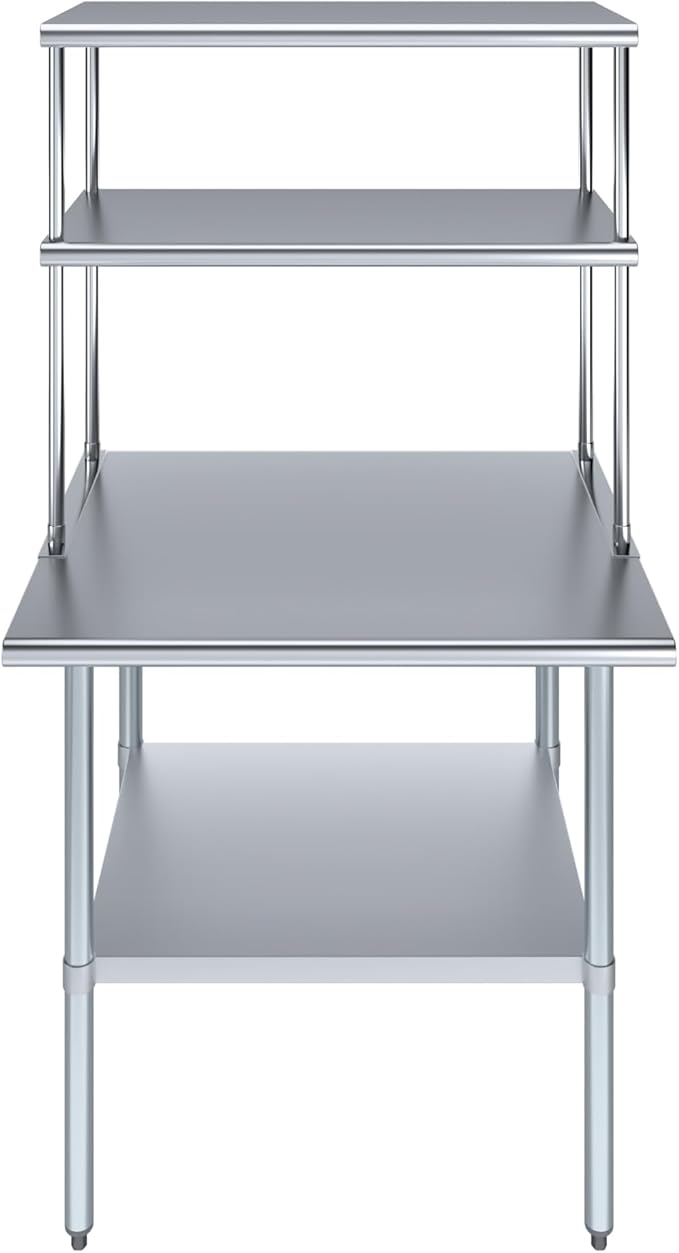 Amgood Stainless Steel Work Table Double Tier Overshelf | Metal Kitchen Prep - Image 2