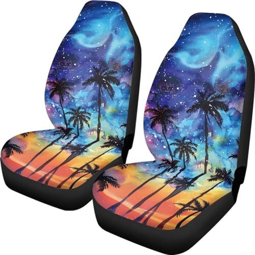 Palm Tree Starry Night Car Seat Covers Set of 2, Universal Front Car Seats Vehicle Enterior Protector Suitable Fits Most Car Auto SUV Sedan Truck Easy to Install