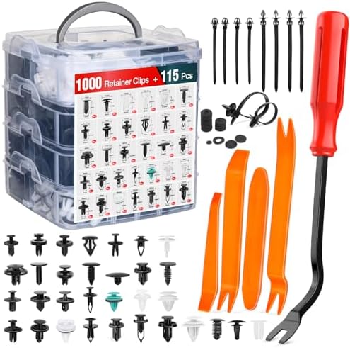 Nilight 1115Pcs Car Push Retainer Clips Auto Fasteners Kit 32 Most Popular Sizes Nylon Bumper Fender Rivets with 5 Fasteners Remover 10 Cable Ties for Toyota GM Ford Honda Chevy