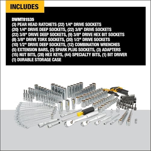 DEWALT Mechanic Tool Set, 247-Piece, 1/4 in., 3/8 in. and 1/2 in. Drive, SAE, Ratchets, Sockets, Hex Keys, Combination Wrenches, Polish Chrome Finish (DWMT81535) - Image 3