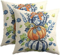 Fall Pumpkin Pillow Covers 22x22 Set of 2 Blue Orange Maple Leaves Bow Chinoiserie Outdoor Throw Pillows Covers Autumn Thanksgiving Harvest Decorative Farmhouse Cushion Case for Living Room Couch Sofa by Unknown