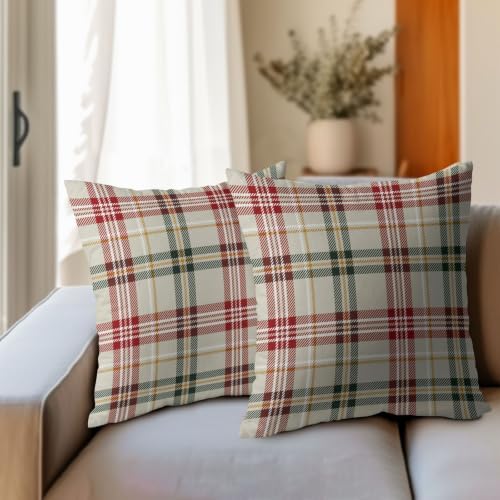 Christmas Plaid Pillow Covers 24x24 Set of 2 Cream Highly Absorbent - Image 3
