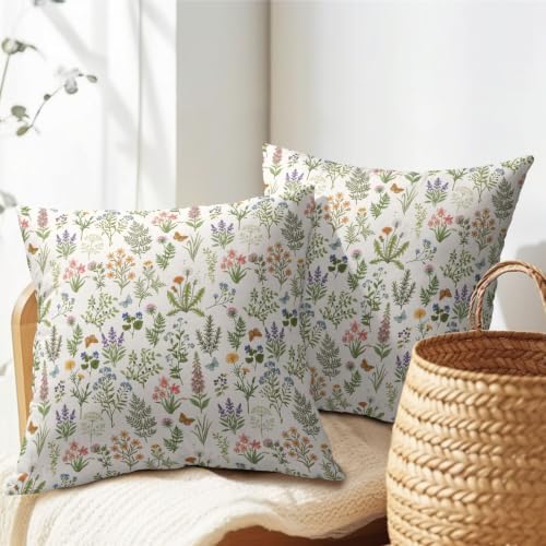 Spring Fern Plant Pillow Covers 18x18 Set of 2 Beige Green Botanical Nature Outdoor Throw Pillows Covers Wild Floral Farmhouse Decorative Farmhouse Cushion Case for Room Couch Sofa - Image 7