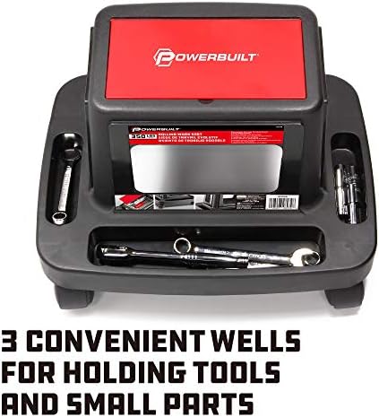 Powerbuilt Heavy Duty Injection Rolling Work Seat, Under-seat Storage Holds Tools, 3 Trays in Base Hold Tools and Small Parts, 350-pound Load Capacity - 620526 - Image 5
