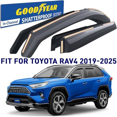 Goodyear Shatterproof in-Channel Window Deflectors for Toyota RAV4 2019-2025, Rain Guards, Window Visors for Cars, Vent Deflector, Car Accessories, 4 pcs - GY003431LPf2