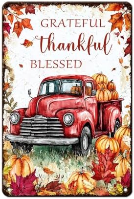 Fall Sign Thanksgiving Retro Tin Sign Grateful Thankful Blessed 8x12Inch by Unknown