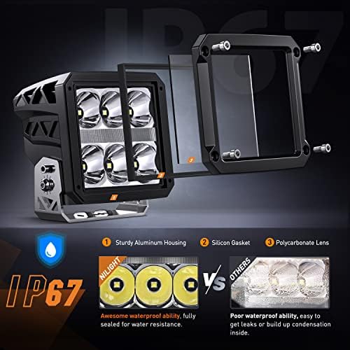 Nilight Pro Series 4 Inch Square LED Pod Light Kit with DRL 60W 6487LM