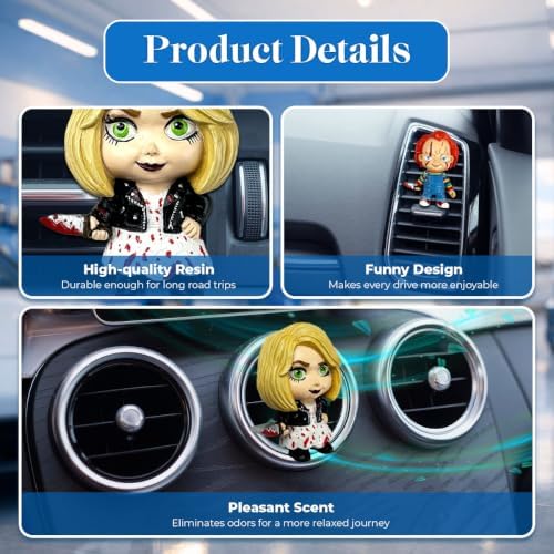 GENANY 3D Resin 2Pcs Spooky Doll Car Air Freshener Vent Clip