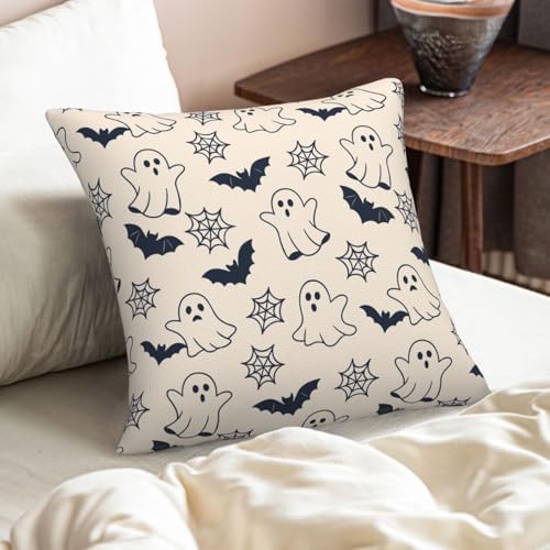 KiuLoam Cute Halloween Pillow Covers 22x22 Set of 2, Black Ghost Bats Spider Webs Print Decorative Throw Pillow Cases, Rustic Farmhouse Style Outdoor Cushion Covers for Sofa Couch Living Room Bed - Image 6
