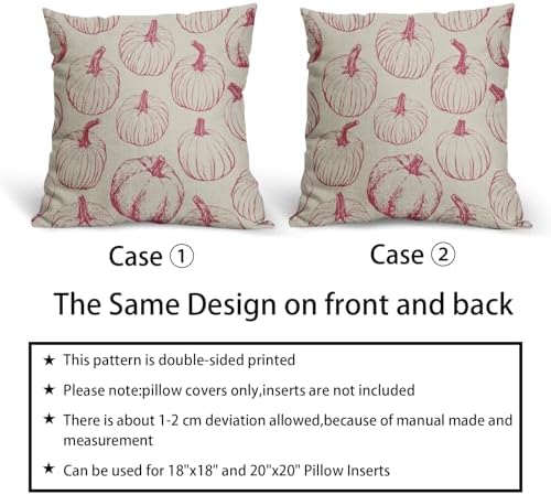 Dark Pink Pumpkin Fall Pillow Covers 22x22 Set of 2 Autumn Themed Thanksgiving Harvest Print Decorative Throw Pillows Outdoor Farmhouse Pillowcases Cushion Case Seasonal Decor for Couch Sofa Bed - Image 6