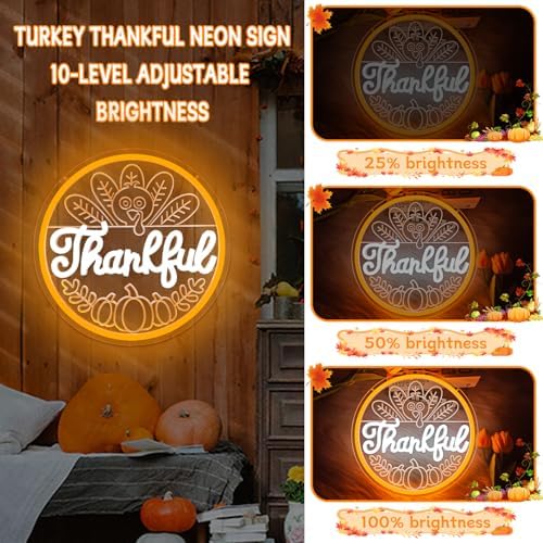 Thanksgiving Neon Signs for Wall Decor Thankful Led Sign Dimmable 3D Engraving Turkey Pumpkin Neon Lights Give Thanks Window Lights Harvest Party Decorations - Image 4
