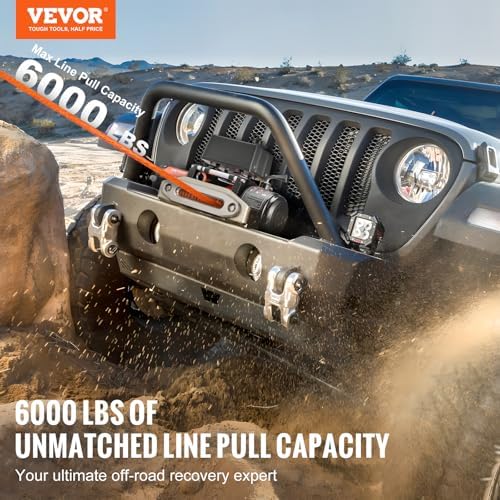 VEVOR Electric Winch, 6000 lb Truck Trailer Winch, 12V DC 1/4 in x 55 ft Synthetic Rope Aluminum Fairlead Wireless & Wired Remote Control, IP55 Waterproof Towing for Off Road SUV ATV UTV Jeep Boat - Image 2