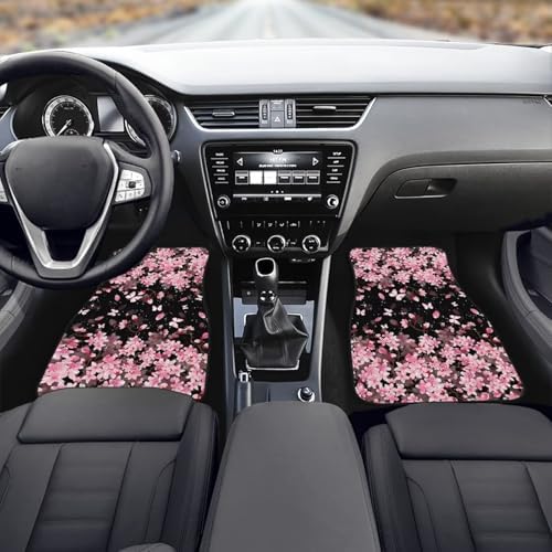 GLENLCWE Cherry Blossoms Car Floor Mats Pink Floral Universal Fit Waterproof Rubber Auto Rugs Carpet 4 PCS Front Rear Car Floor Mats for SUVs Trucks Interior Accessories