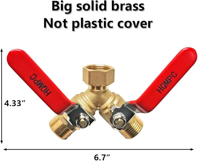 HQMPC Garden Hose Y Valve Hose Splitter Brass Hose Splitter - Image 3