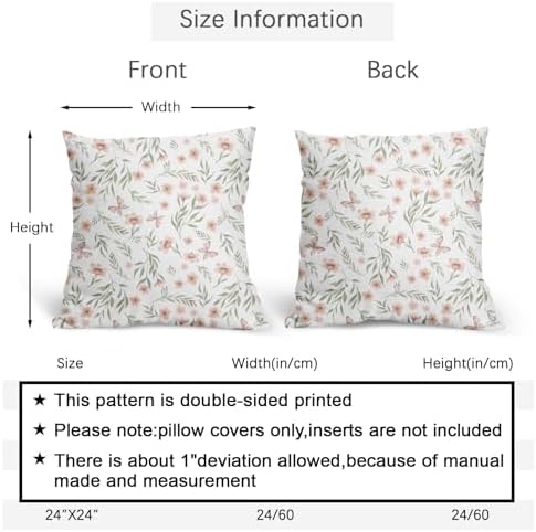 Spring Pillow Covers 20x20 Set of 2 Sage Green Pink Floral Throw Pillow Covers Boho Pillowcase Linen Decoration Farmhouse Soft Decorative Butterfly Cushion Case Couch for Indoor Outdoor Home Decor - Image 3