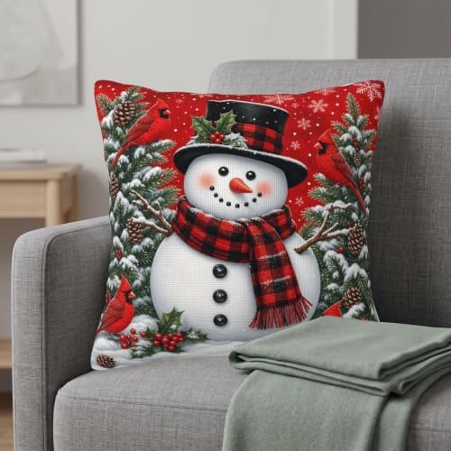 Red Christmas Snowman Pillow Covers 24x24 Set of 2 Winter Holiday Decor - Image 2