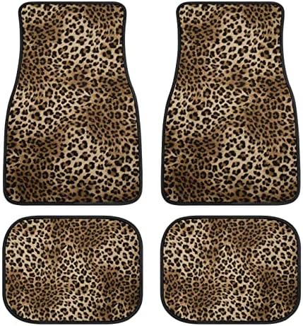 Leopard Print Car Floor Mats Set of 4,Leopard Animal Skin Pattern Vehicle Front Rear Carpets Mat Decorative Car Floor Carpets Rugs Non-Slip Auto Car Accessories Universal Fit for Car SUV Truck Van