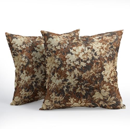 Spring Brown Pillow Covers 24x24 Set of 2 Neutral Floral Throw Pillow Covers Vintage Pillowcase Linen Decoration Farmhouse Soft Decorative Farmhouse Accent Cushion Case Couch for Indoor Home Decor - Image 2