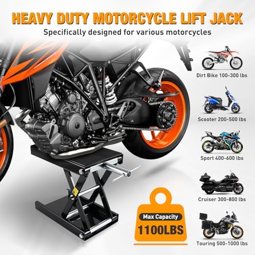 Nilight Motorcycle Lift Jack 1100 LBS Motorcycle Scissor Jack Stand Lift with Wide Deck Crank Handle 3.4"-14.2" Steel Scissor Hoist Garage Repair Lift Table Jacks for Motorcycles ATV Dirt Bike, Black - Image 2