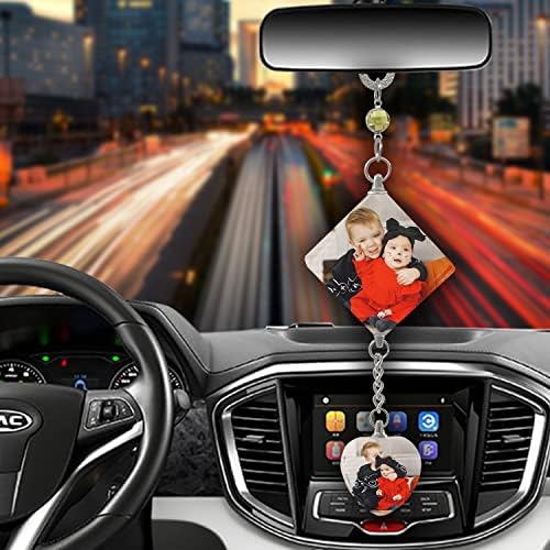 Car Hanging Photo Frame Custom 2 Pictures Car Rearview Mirror Ornaments Personalized Crystal Ornaments Car Mirror Car Decoration Car Daddy Day Best Gift Hanging - Image 4
