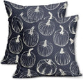 Dark Blue Fall Pumpkin Pillow Covers 18x18 Set of 2 Autumn Themed Thanksgiving Cream Print Decorative Throw Pillows Outdoor PillowCase Farmhouse Linen Cushion Case Decor for Home Sofa Couch Bed by Aytipun