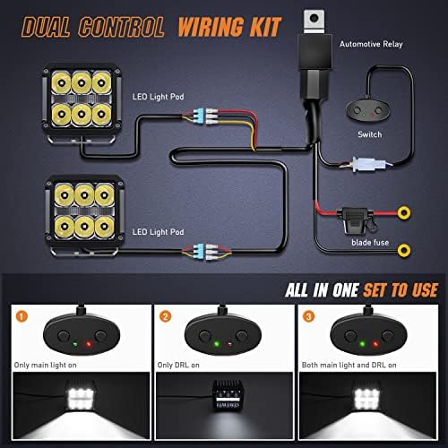 Nilight Pro Series 4 Inch Square LED Pod Light Kit with DRL 60W 6487LM