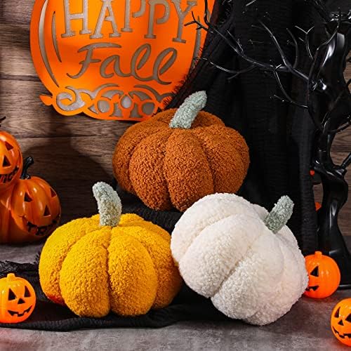 Namalu 3 Pcs Thanksgiving Pumpkin Pillows,7.87 Inch,White, Yellow, Brown - Image 5