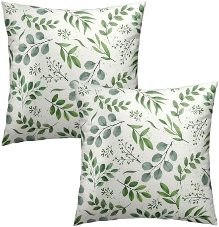 Sweetshow Sage Green Pillow Covers 12x12 Inch Spring Watercolor Eucalyptus Floral Pillowcase Set of 2 Leaf Print Throw Pillow Covers Soft Cotton Square Cushion for Home Couch Sofa Bedroom Livingroom - Image 2