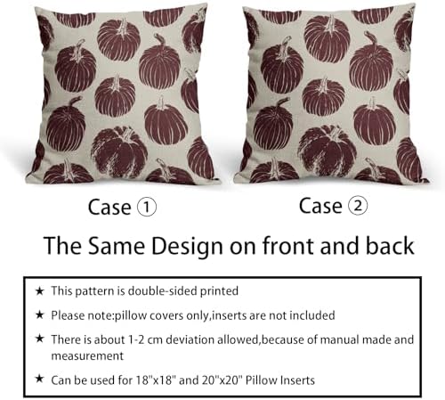 Burgundy Red Pumpkin Fall Pillow Covers 18x18 Set of 2 Autumn Harvest Print Thanksgiving Decorative Throw Pillows Outdoor Farmhouse Cushion Case Seasonal Decor for Couch Sofa Bed - Image 6