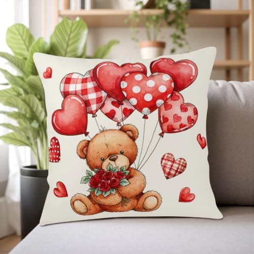 Valentines Day Throw Pillow Covers 16x16 Set of 2 Plaid Heart Balloon - Image 7