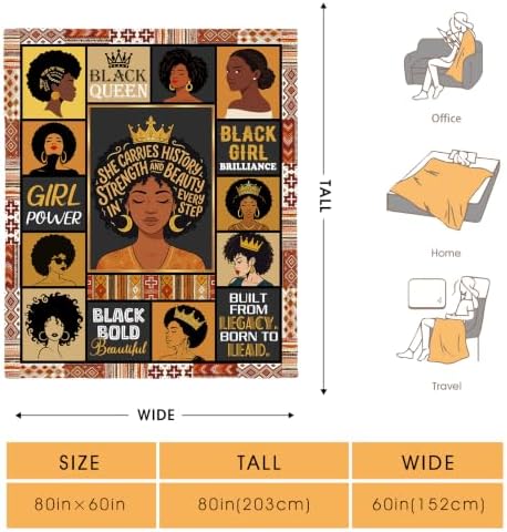 Black Queen Throw Blanket, Birthday for Black Women Girls Teens, Soft Cozy Blanket for Couch Sofa Bed, Lightweight Warm Decorative Throw for Living Room Bedroom,60"x80" - Image 2