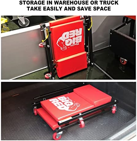 Big RED 36" 2-Piece Padded Rolling Garage/Shop Creeper, Mechanic Cart with Headrest and 6 Casters, Red TR7565R Torin - Image 4
