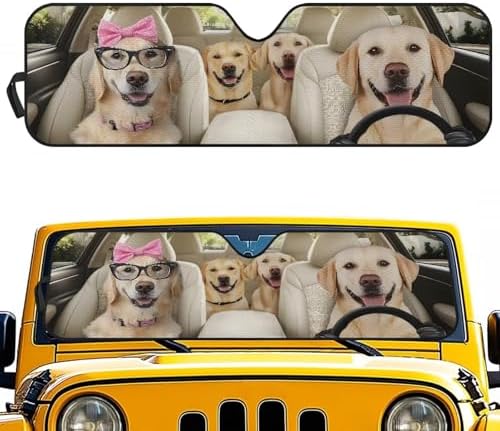 Renewold Funny Labrador Retriever Car Front Window Shade Automotive Windshield Sunshade for Jeep Wrangler JKU JL 1997-2023 2/4 Door Gladiator JT 2020-2023 Block Heat Sunlight UV Sun Shield Sun Visor