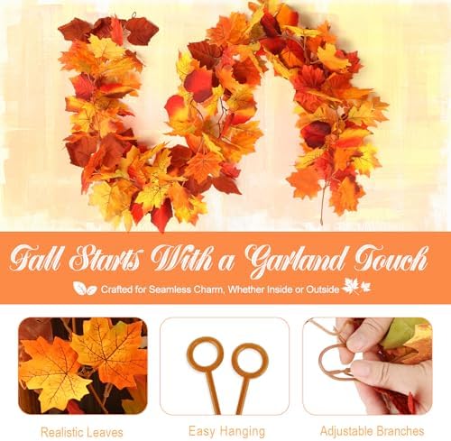 Joyhalo Fall Garland Autumn Leaf Garland Outdoor Fall Porch Decor, 2 Pack - Image 4